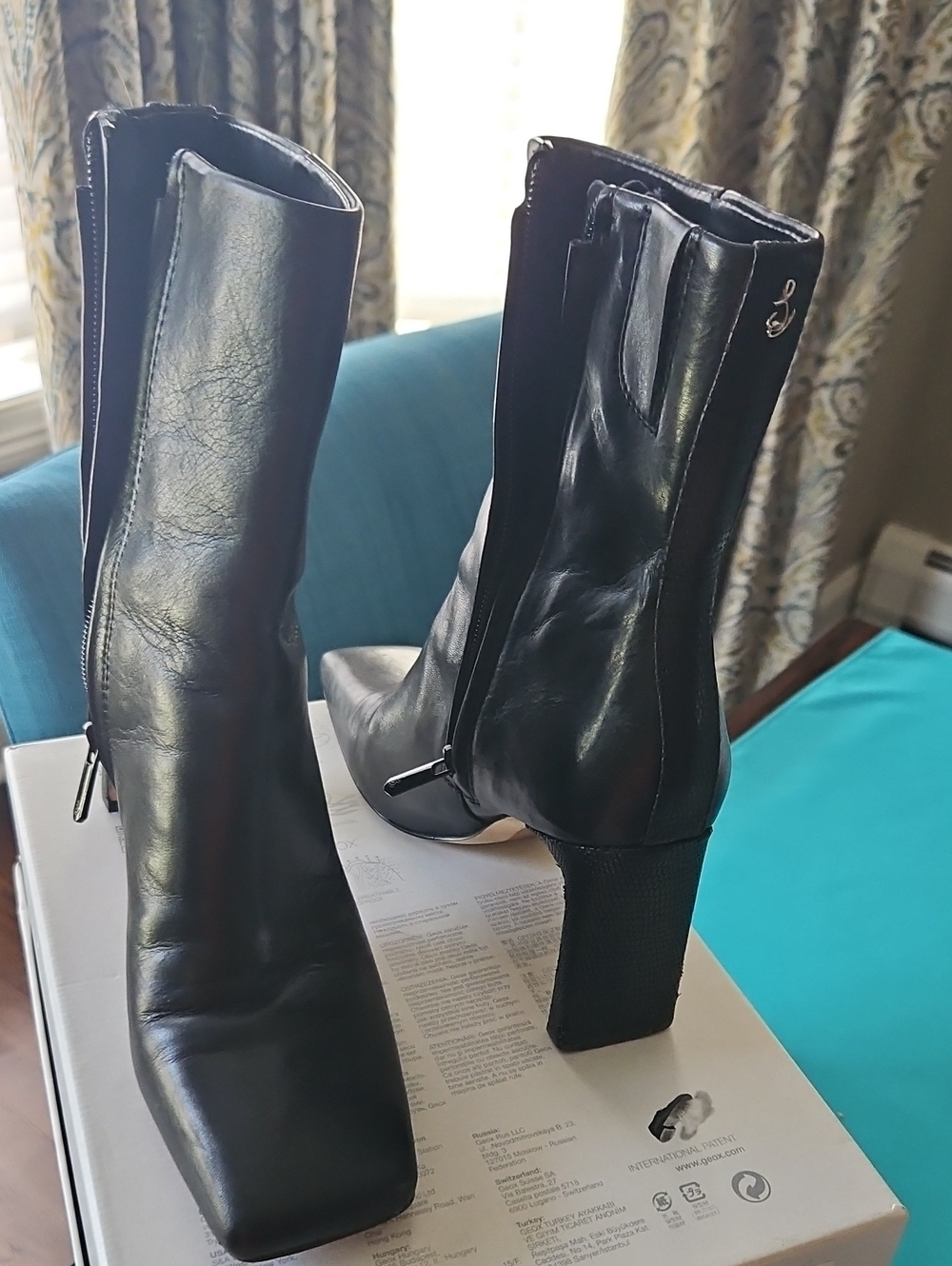Sam Edelman Black Leather Mid-Calf Block Heel Boots